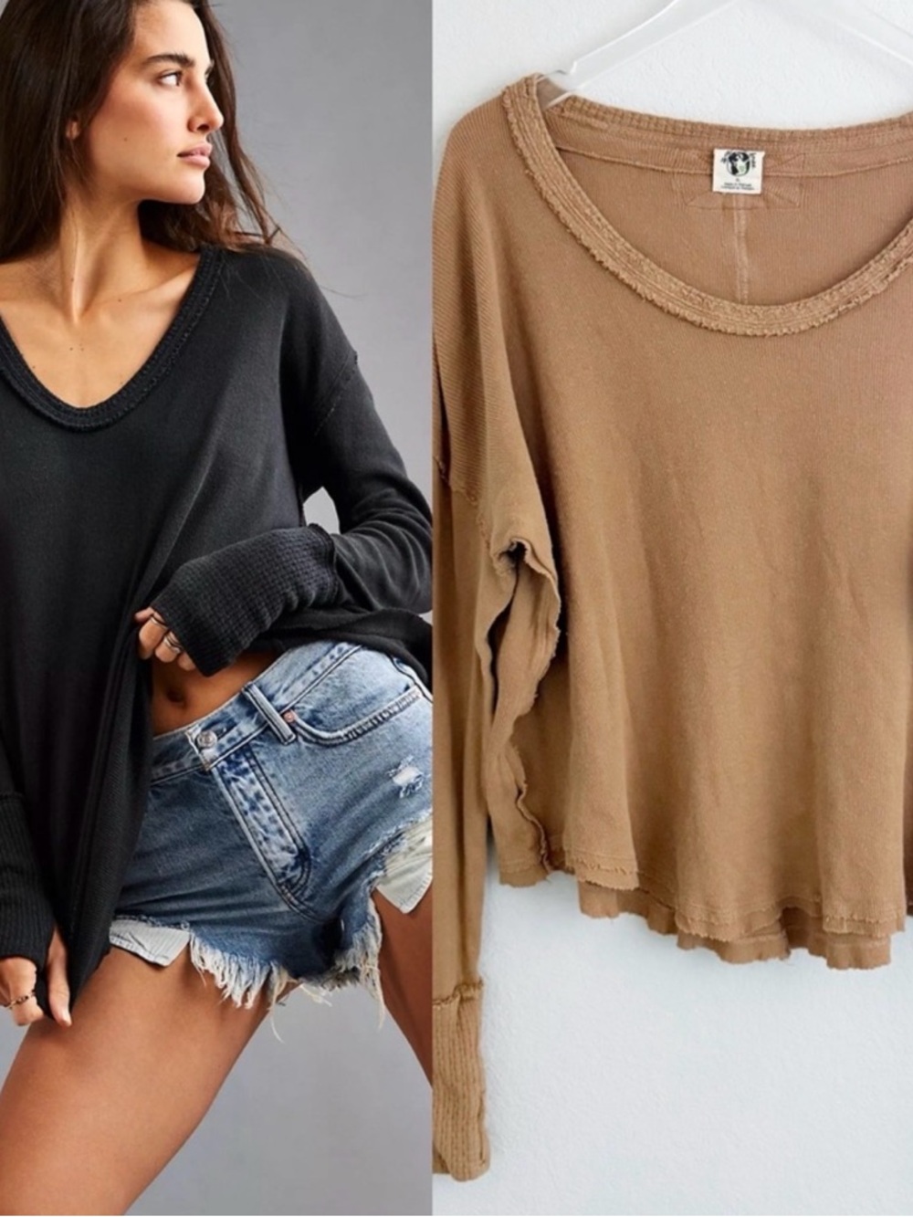 Free People ~ Dark Tan ~ Long Sleeved ~ Comfy ~ Top ~ w/ Thumb Holes - Picture 9 of 9